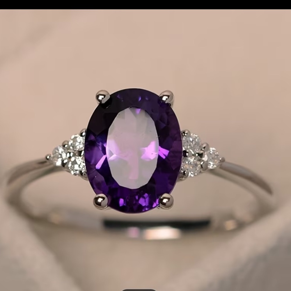 Elegant Purple Cubic Zirconium Silver Ring